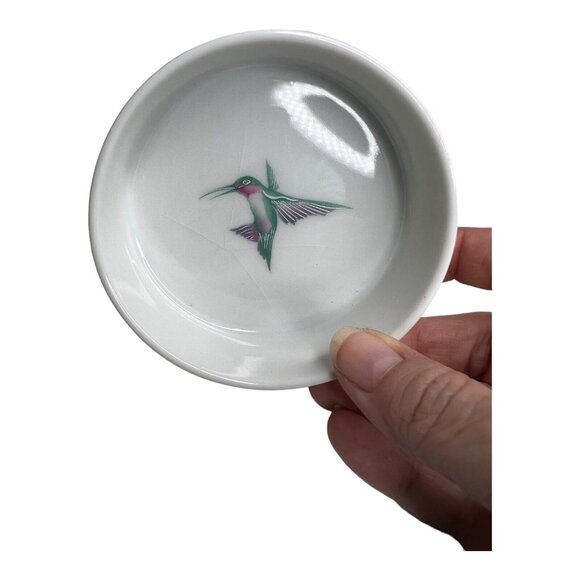 Hummingbird Floral Lidded Trinket Box Maine Porcelain S Designs Round 3.5” Flaw‎ - Picture 4 of 5